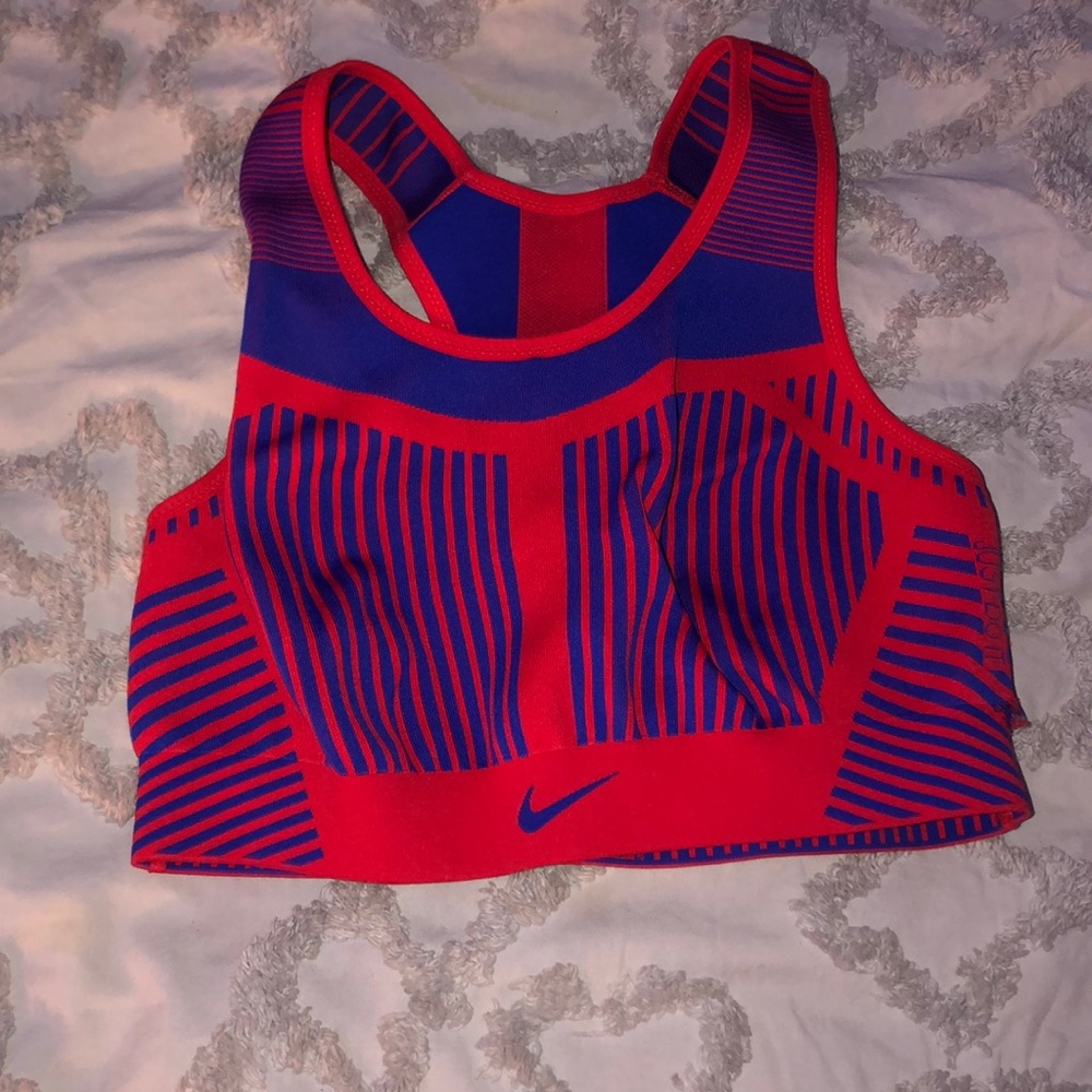Nike Red and Blue Striped Sports Bra